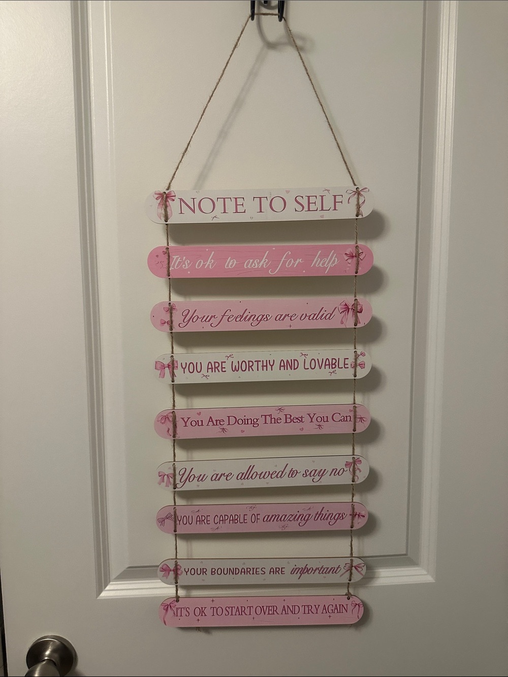Note to Self Pink Inspirational Wall Hanging